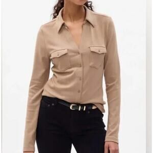 Gap Women's Modern Utility Button Down Long Sleeve Shirt in Camel Hair Tan SZ L